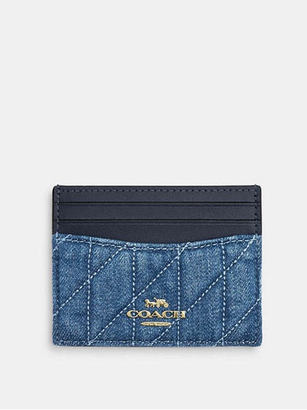 Coach Denim Quilted Blue and Black Card Case Wallet